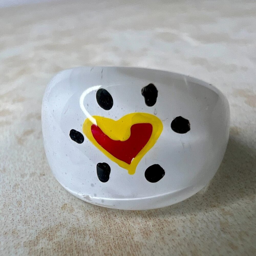 Vintage Lucite Dome Ring Heart Polka Dot Sz 6.5  Y2K